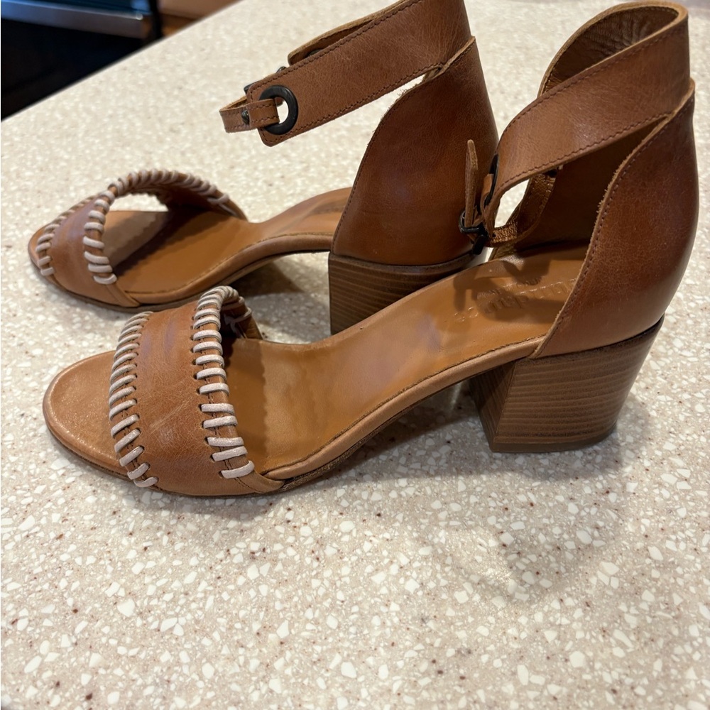 Sundance Brown Leather Ankle Strap Heels